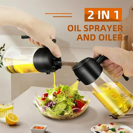 2 in 1 Oil Spray,470ml Stainless Steel Transparent Glass Spray Bottle, 2 in 1 Oil Bottle For Cooking BBQ Oil Dispensers Olive Oil Sprayer Mister Kitchen Gadgets 470ml