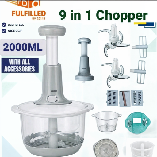 Big Size 2 Liter, 2000 ML, Hand Pat Food Processor - Hand Push Chopper Machine Food Processor - Home Appliances - Small Kitchen Appliances / Meat Chopper Cutter / Handheld Vegetable Chopper / Mincer / Mixer / Blender to Chop Fruits - Onion