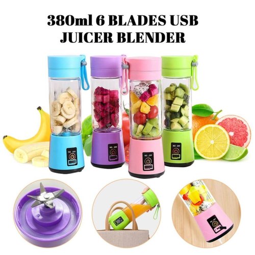 USB Rechargeable Juicer Blender 6 Blades Electric Blender Mini Portable Personal Size Juicer Cup USB Rechargeable Mixer 380ml Food Grade Water Bottle Portable Fruit Juicer Machine