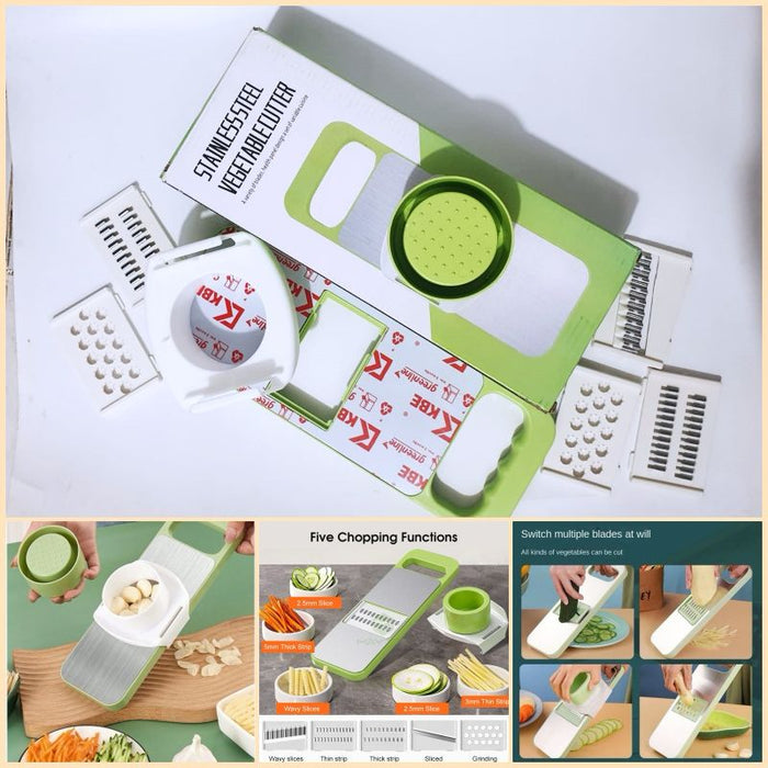 Stainless steel 5 in 1 vegetable cutter vegetable slicer salad handheld chopper changeable blades kitchen tool kitchen accessories gadget multi-functional onion potato