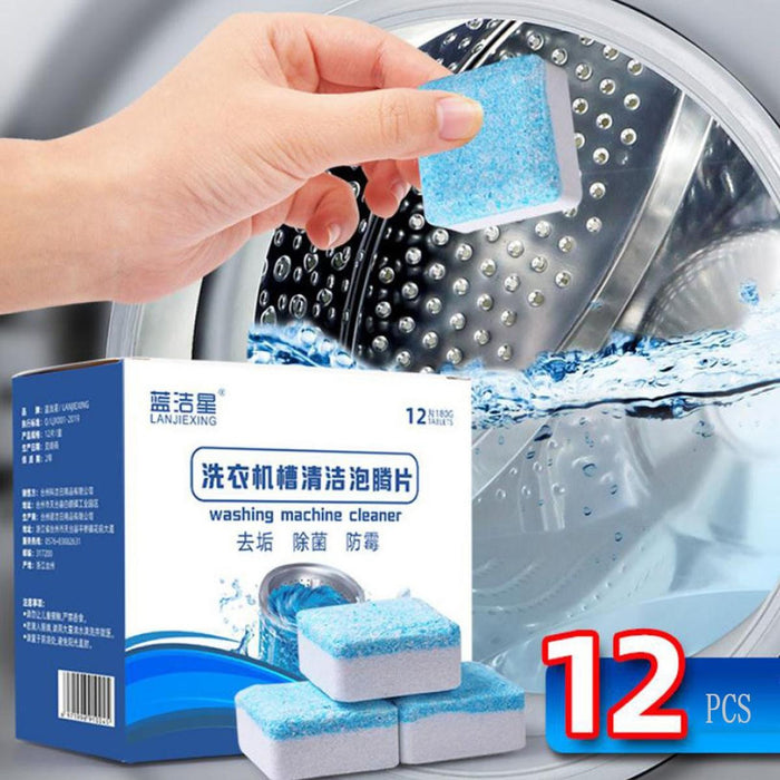 12 Pcs Antibacterial Washing Machine Deep Cleaning Tablets - Herbal Formula, Non-Corrosive, Disinfectant - Ideal for All Washing Machines