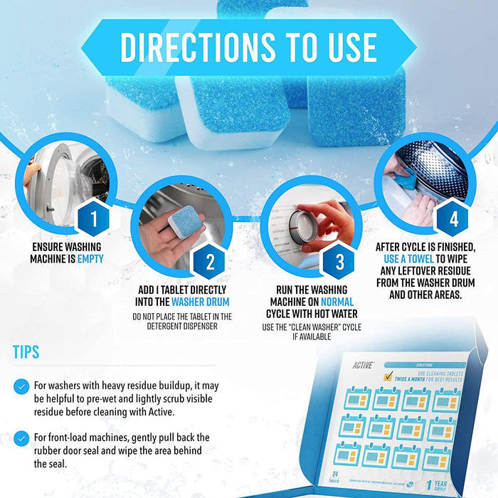 12 Pcs Antibacterial Washing Machine Deep Cleaning Tablets - Herbal Formula, Non-Corrosive, Disinfectant - Ideal for All Washing Machines